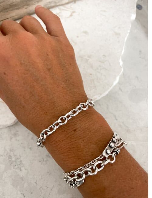 oval link hand made large sterling silver chain bracelet