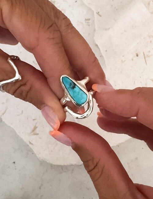 organic sterling silver turquoise ring set