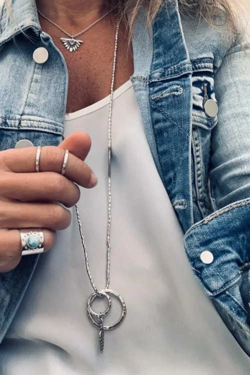 long pure silver bohemian style necklace. Handmade in Sydney Australia. Ocean safe