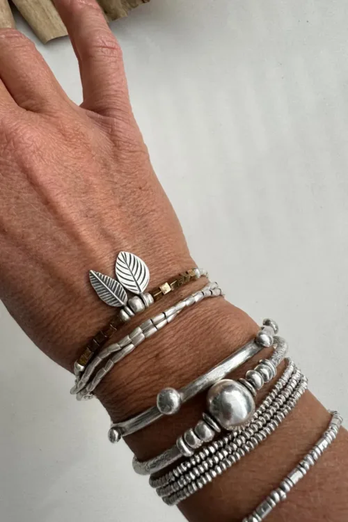 pure silver triple wrap bracelet with bronze seed bead water safe
