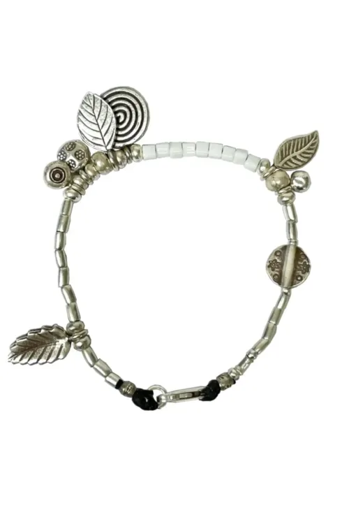 bohemian style silver jewellery. sterling silver bracelet with silver charms - water safe for everyday wear. A great option for a bracelet stack