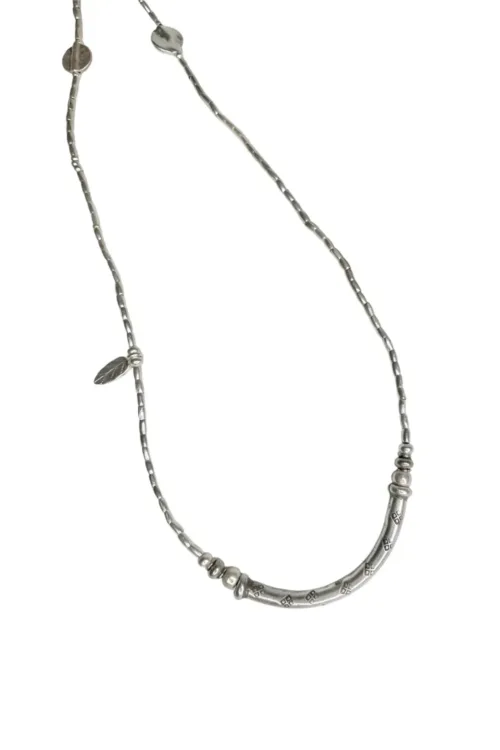 Short pure silver necklace with solid curve bar centre. Handmade in Sydney Australia. Ocean safe