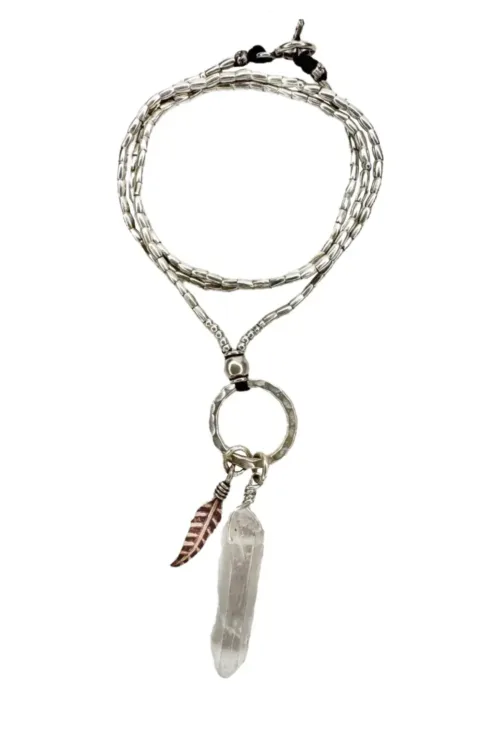 crystal qaurtz pendant tassel on pure silver chain necklace long length ocean safe bohemian style