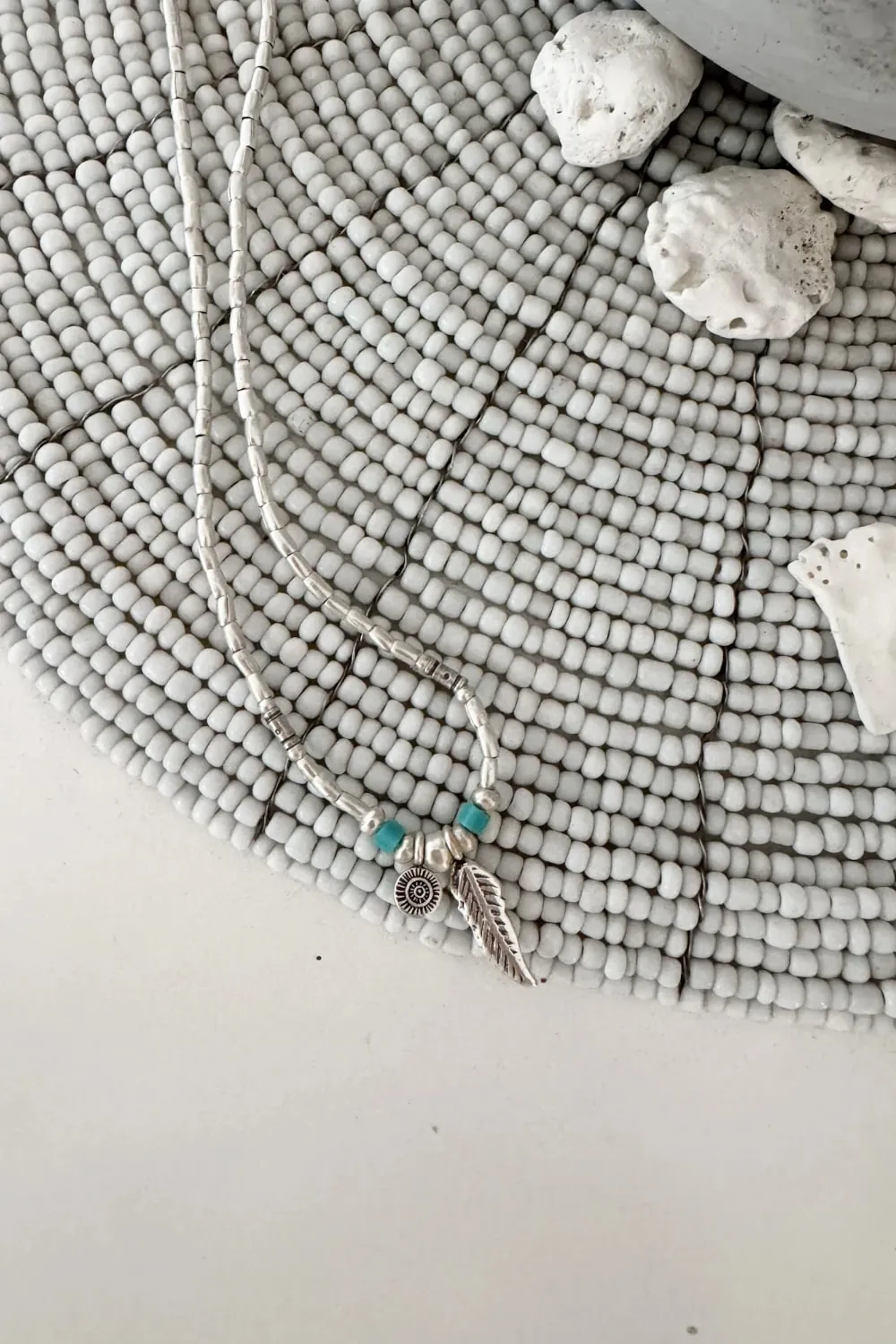 feather and sun turquoise seed pure silver wrap bracelet anklet necklace ocean safe