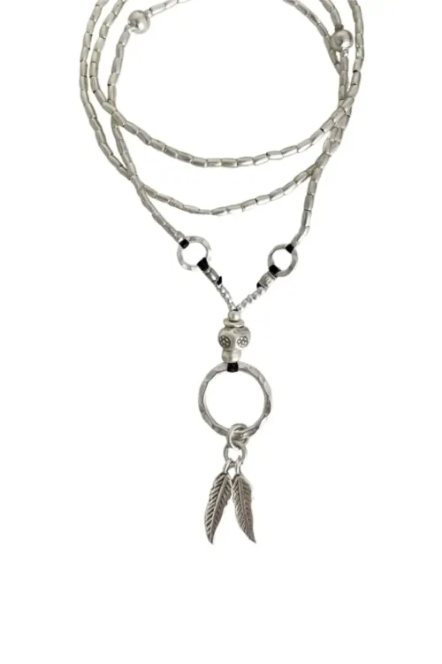 long pure silver bohemian style necklace. Handmade in Sydney Australia. Ocean safe