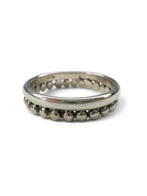 sterling silver stack ring. 2 sided silver ring band. beaded detail and solid band. made for stacking. ocean safe