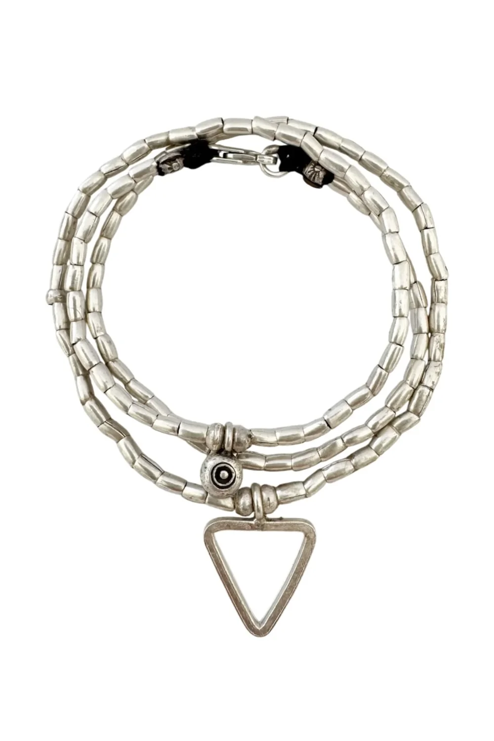 triangle pendant sterling silver wrap bracelet with evil eye pendant. 3 ways to wear - wrap, anklet-necklace