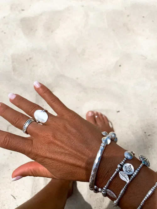 island girl sterling silver disc ring. Ocean safe jewellery for a beach lifestyle.