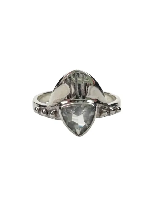 sterling silver ring with crystal quartz gemstone. boho style ocean safe