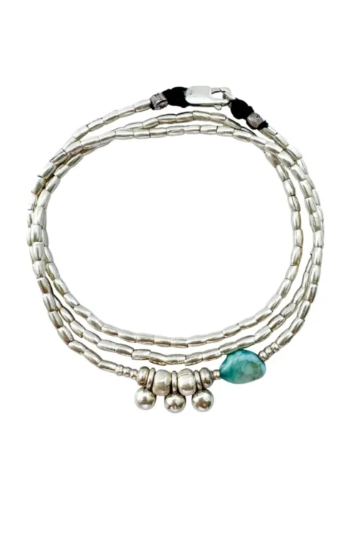 minimal style pure silver triple wrap bracelet-with gemstone. style it 3 ways. bracelet, anklet or necklace - water safe