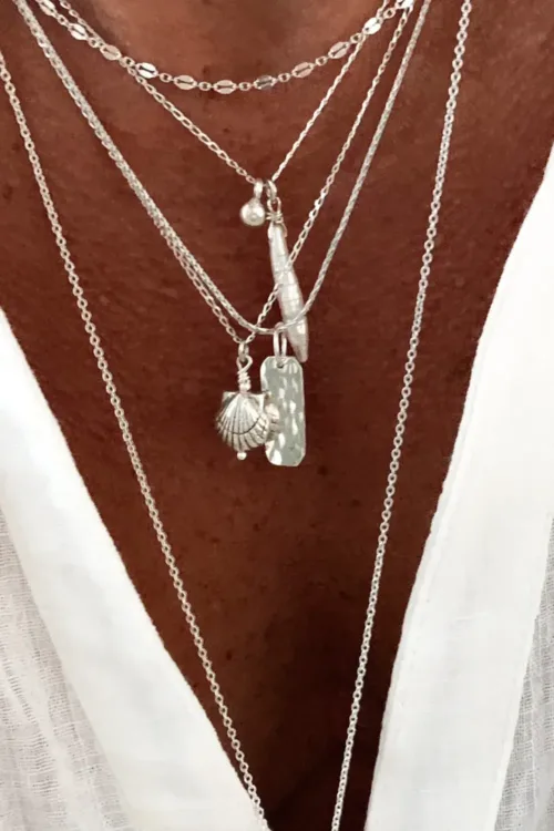 beach inspired sterling silver necklace stack for everyday wear ocean safe