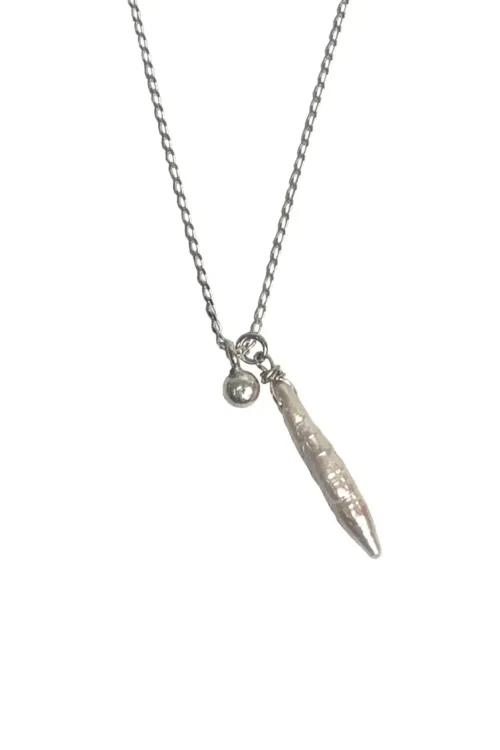 fresh water pearl stick pendant on fine sterling silver chain. Minimal style everyday silver necklace. Ocean safe