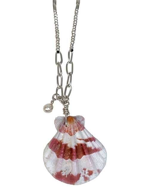 ocean inspired silver necklace with large clam shell pendant. Handmade in australia ocean safe