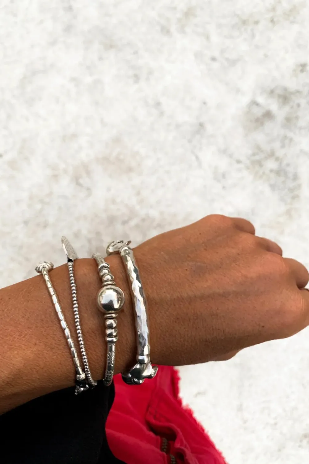 chunky pure silver bracelet - perfect for a bracelet stack - women's bracelet - ocean safe. stretch elastic making it easy to slip on.