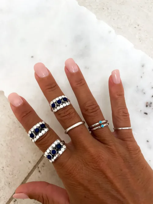 multi gemstone lapis lazuli sterling-silver-ring. Boho style ocean safe