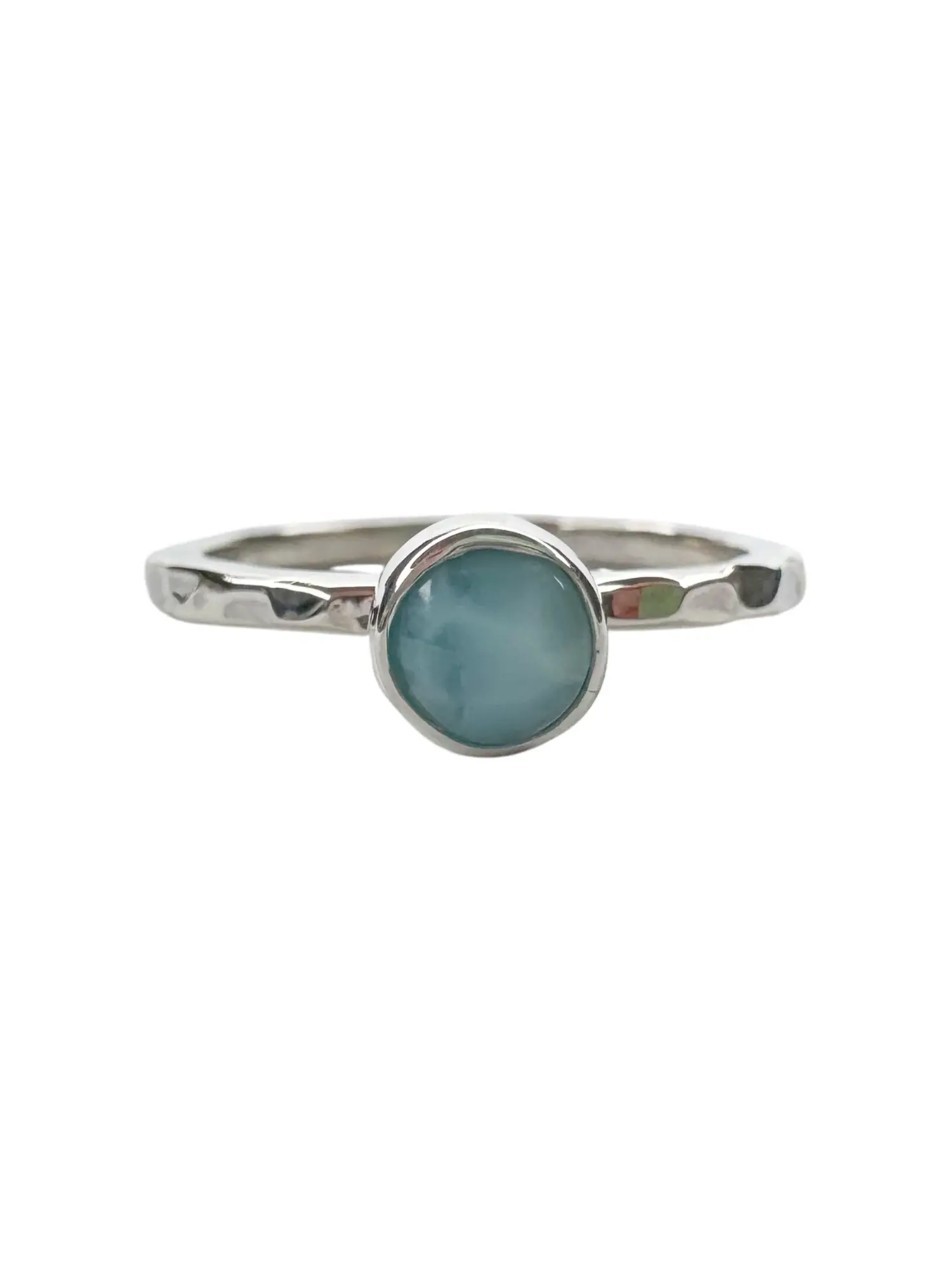 sterling silver stack ring with Larimar gemstone. Ocean safe for the beach lovers. Perfect for ring stacking