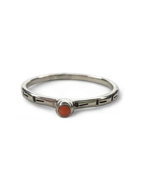 sterling silver stack ring with tiny peach coral. made for ring stacking. ocean safe