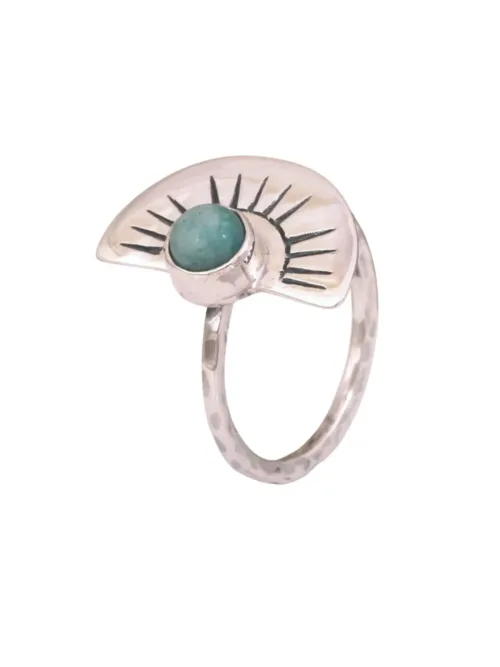 sterling silver crescent ring with amazonite stone. Ocean safe and perfect for a ring stack