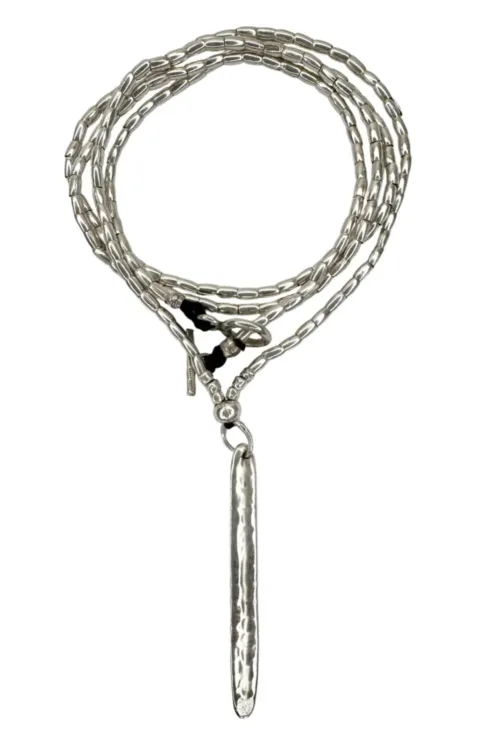 long pure silver necklace with stick pendant. Handmade in Sydney, Australia. Ocean safe