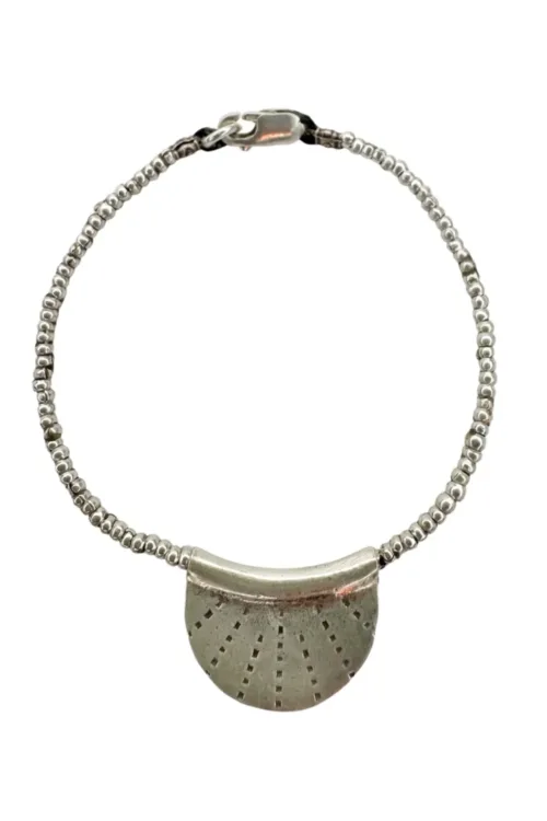 pure silver bracelet with crescent disc. tug proof - perfect for active mums. ocean safe