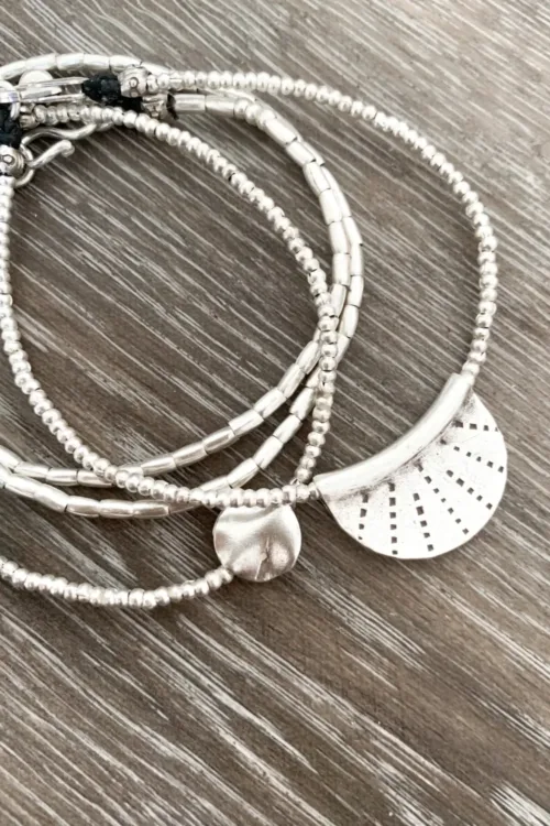 pure silver bracelet with crescent disc. tug proof - perfect for active mums. ocean safe