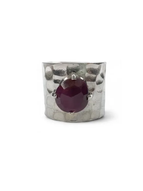 wide band sterling silver rings with rose cut red ruby gemstone. ocean safe jewellery