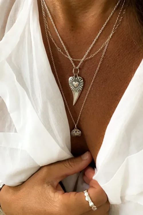 chunky sterling silver heart pendant on sterling silver chain ocean safe and perfect for layering