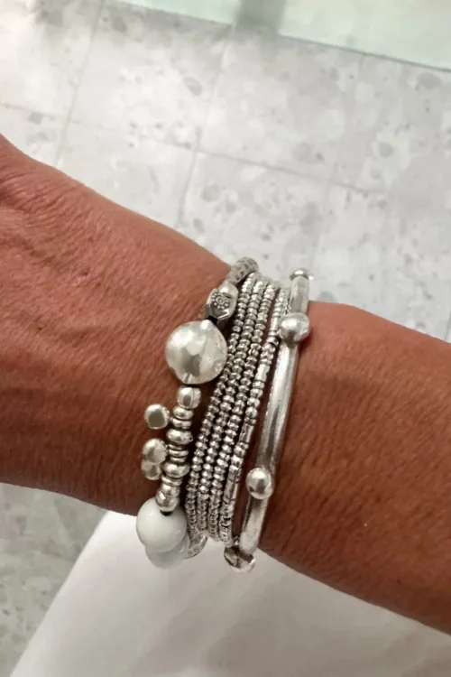 handmade sterling silver bangle with recycled silver blobs - ocean safe jewellery