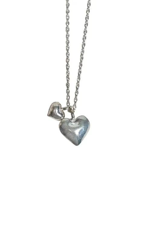 sterling silver 2 heart pendants on sterling silver chain ,animal style for everyday wear ocean safe
