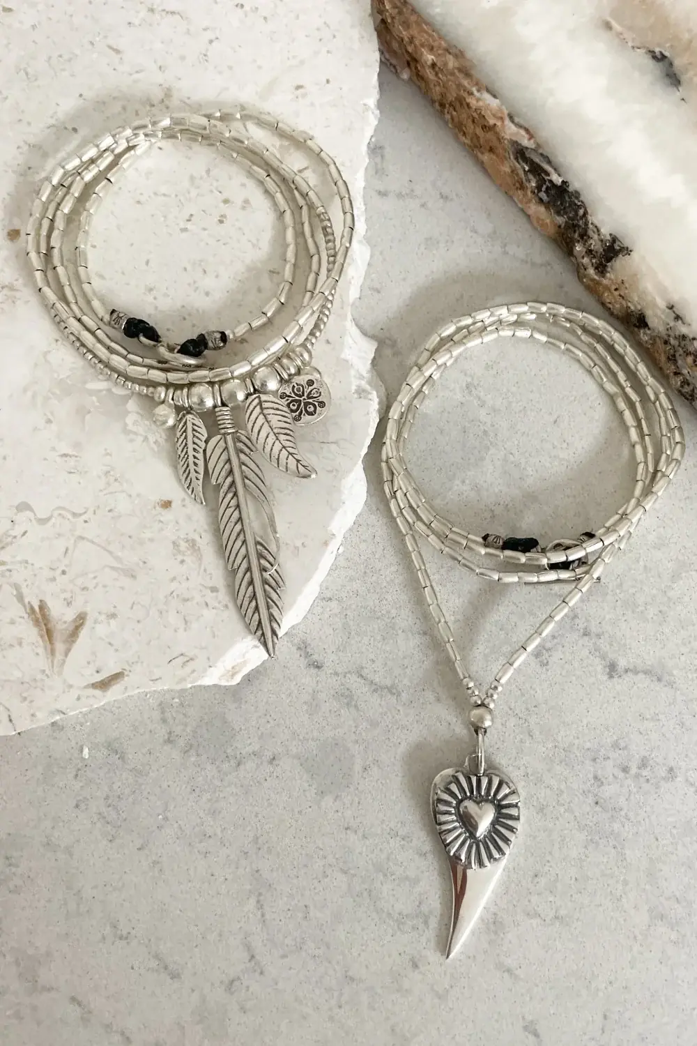 large feather pure silver long necklace handmade in australia ocean safe bohemian style.