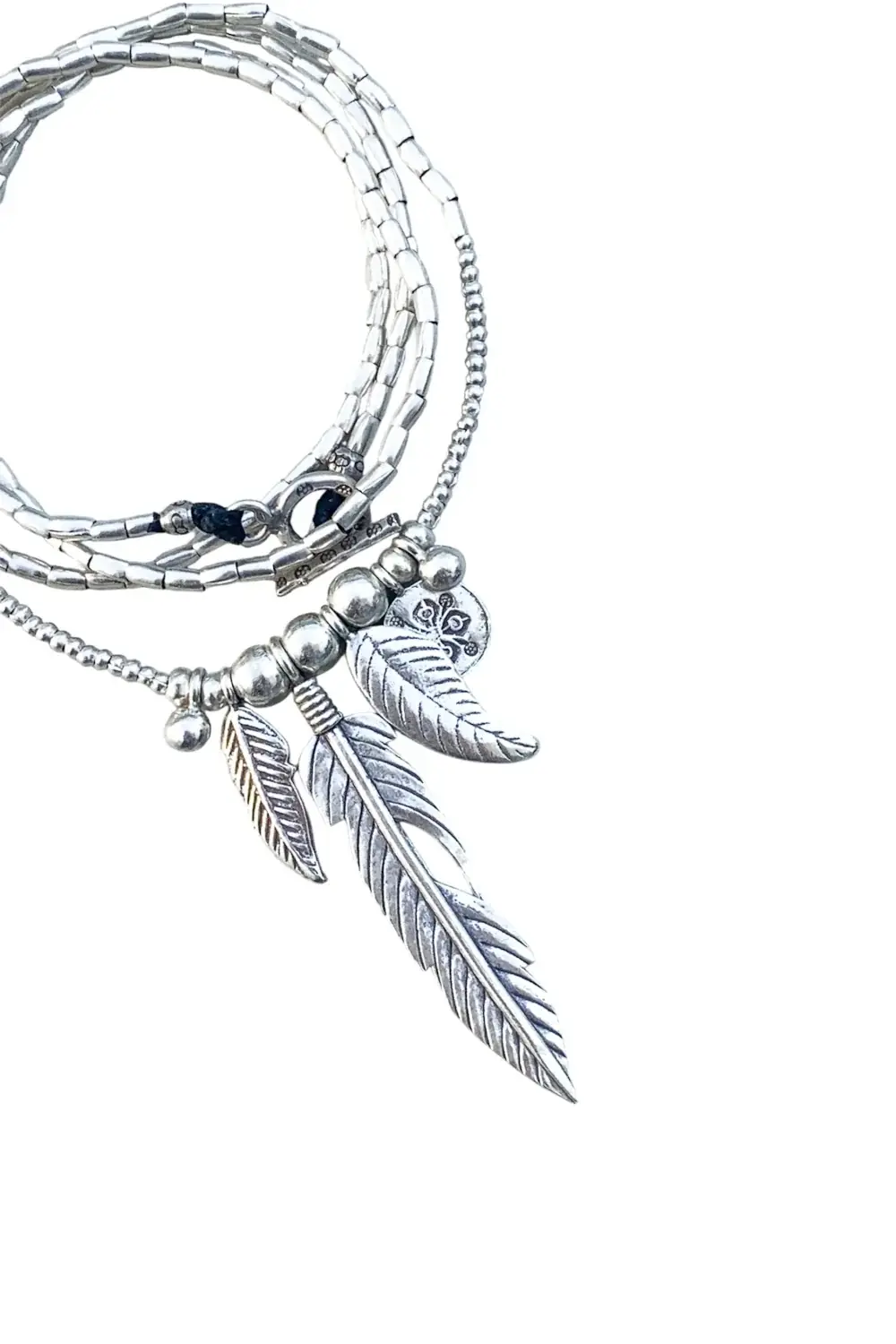 large feather pure silver long necklace handmade in australia ocean safe bohemian style.