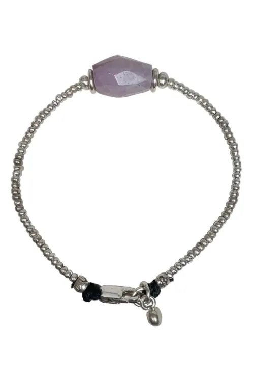 pure silver bracelet with kunzite gemstone- looks great in a bracelet stack - tug proof perfect for mums- ocean safe