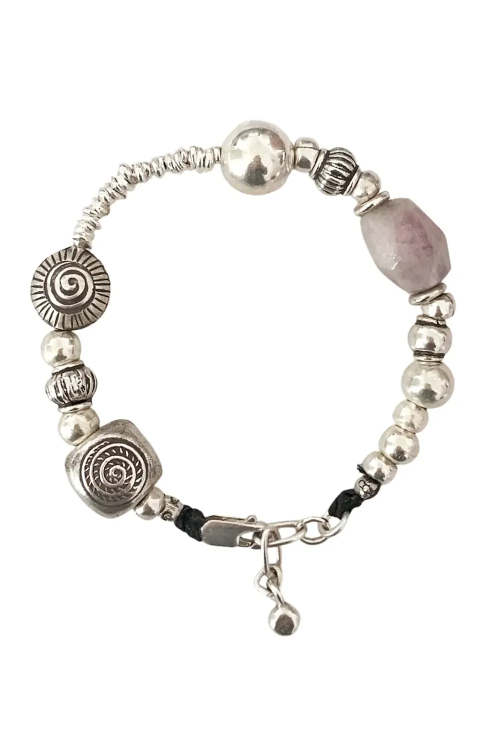 chunky pure silver bracelet with kunzite gemstone- perfect for a bracelet stack - tug proof perfect for mums- ocean safe