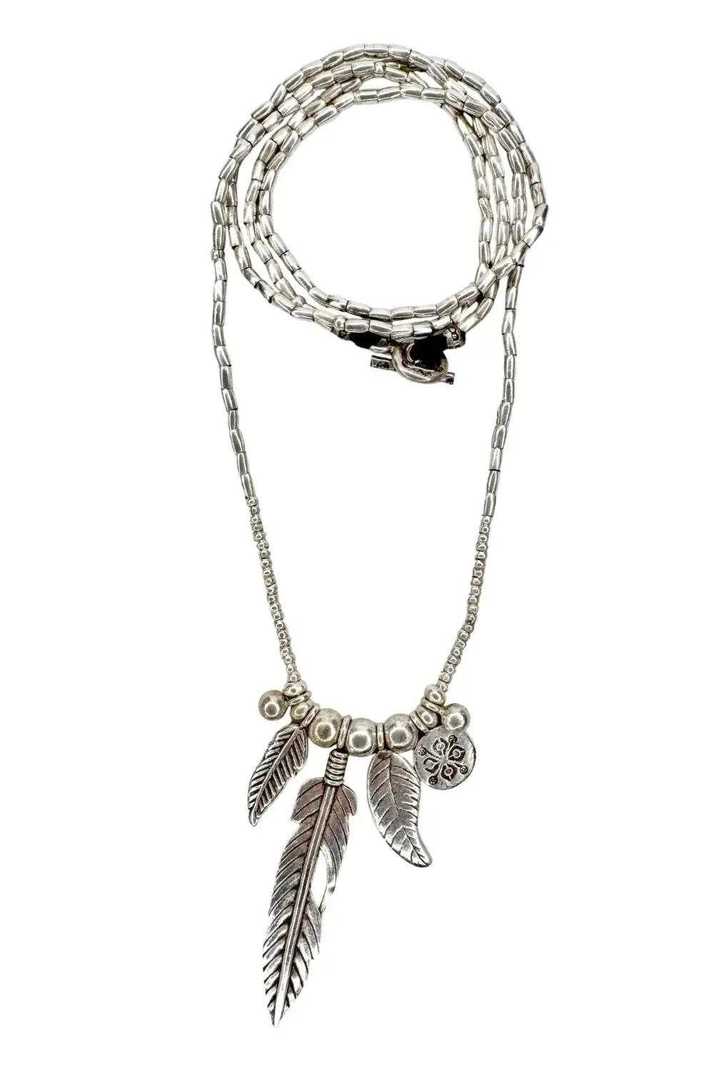 large feather pure silver long necklace handmade in australia ocean safe bohemian style.