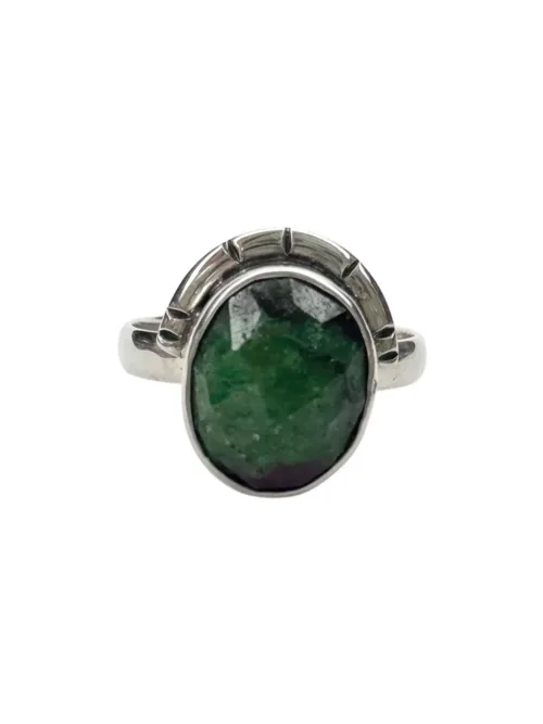 ruby zoisite fasted gemstone sterling silver ring. green and red gemstone. Ocean safe