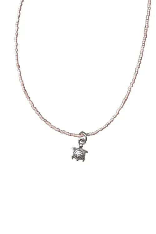 seed bead short necklace with small sterling silver sea turtle pendant handmade in australia