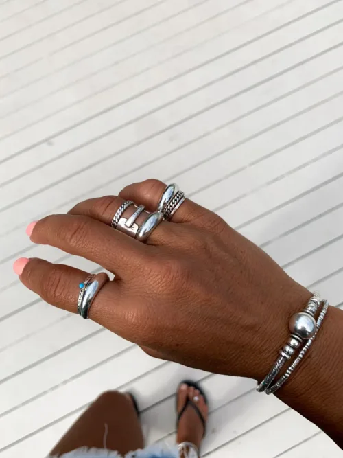 sterling silver stack ring with chain link look. Ocean safe.
