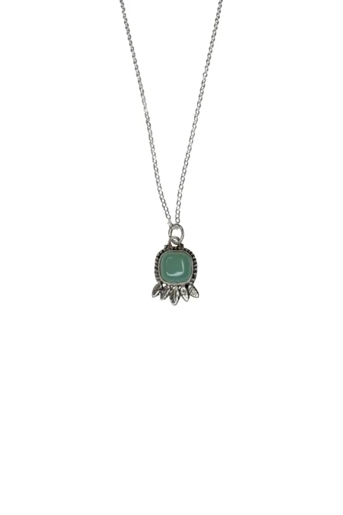 Chalcedon silver pendant on fine sterling silver curb chain. gemstone pendant