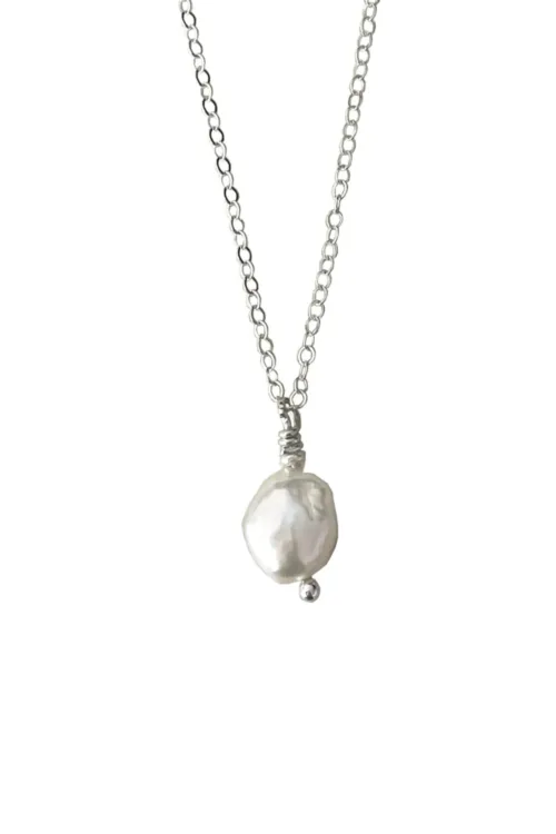 simple pearl pendant on sterling silver necklace. Handmade in Sydney Australia. Ocean safe