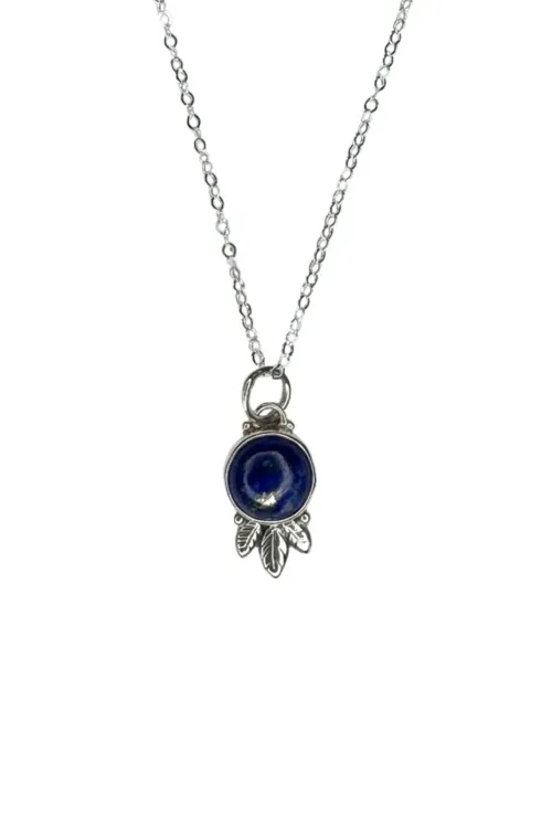 sterling silver necklace lapis lazuli feather pendant boho style ocean safe