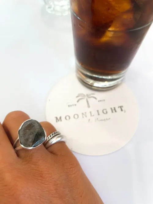 black rutilated quartz sterling silver ring. Cocktail style ring - water safe