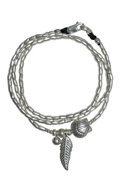 ocean inspired silver jewellery. Pure silver wrap bracelet with clam shell for a beach vibes look- water safe for everyday wear. 3 styles in 1