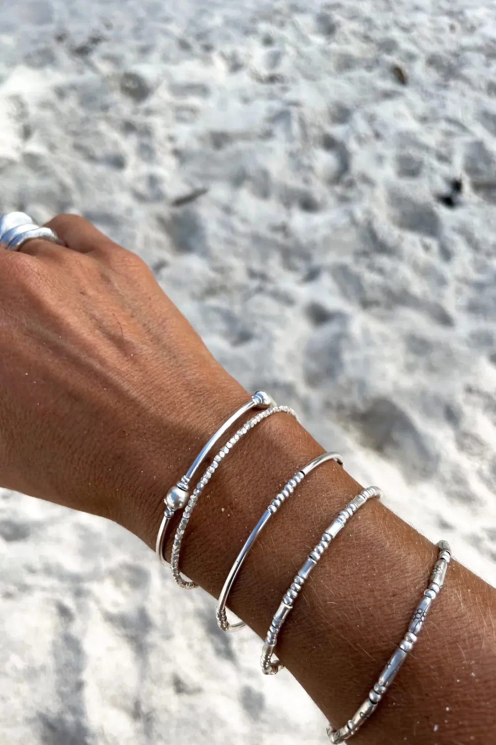 pure silver memory wrap bracelet perfect two add texture to a bracelet stack. bamboo like silver minimal style bracelet
