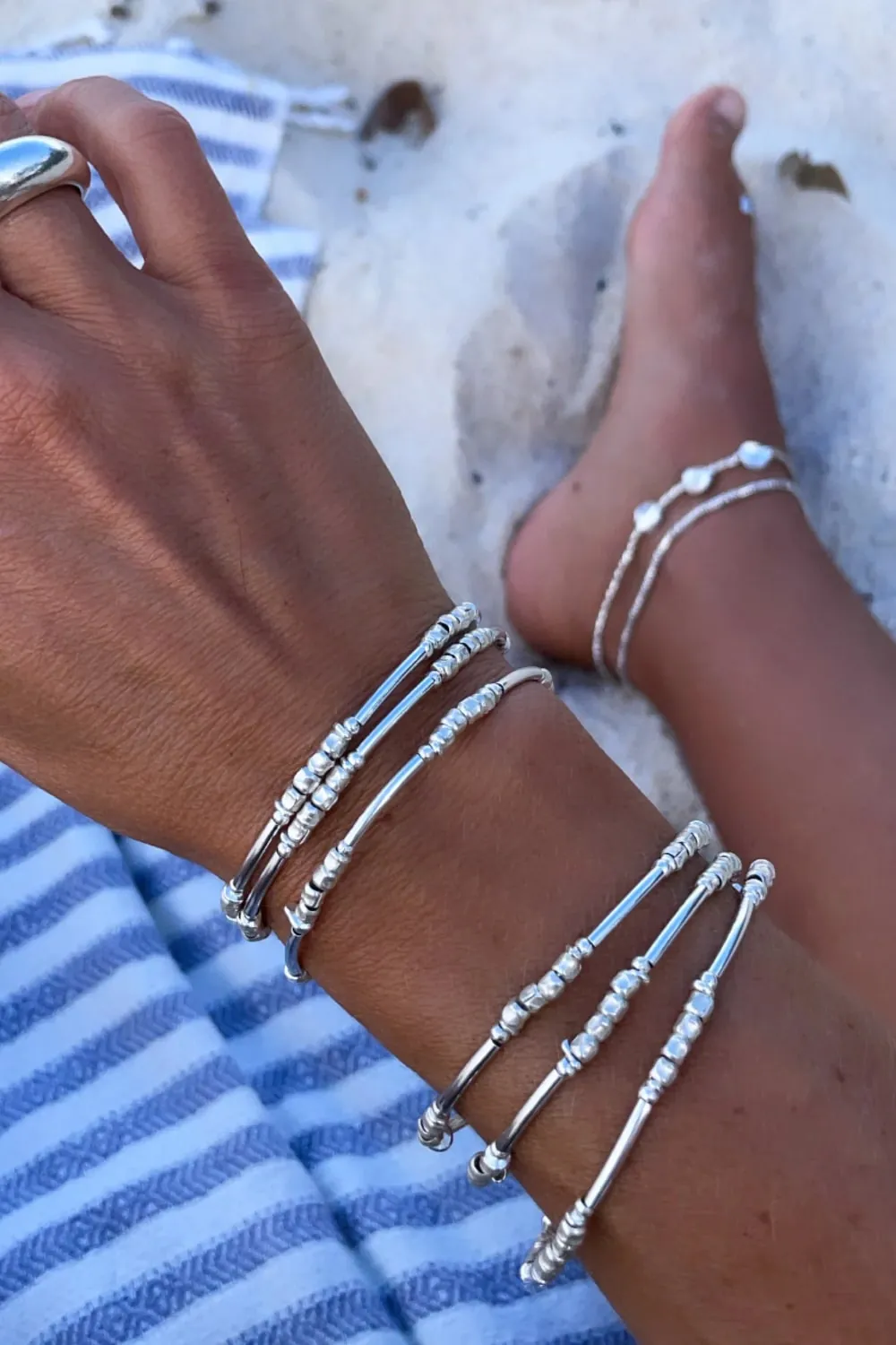 pure silver memory wrap bracelet perfect two add texture to a bracelet stack. textured silver minimal style bracelet.