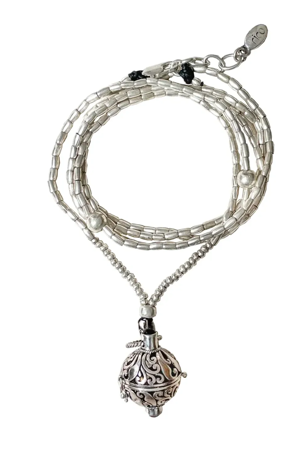 sterling silver harmony ball pendant on pure silver chain long necklace bohemian style.