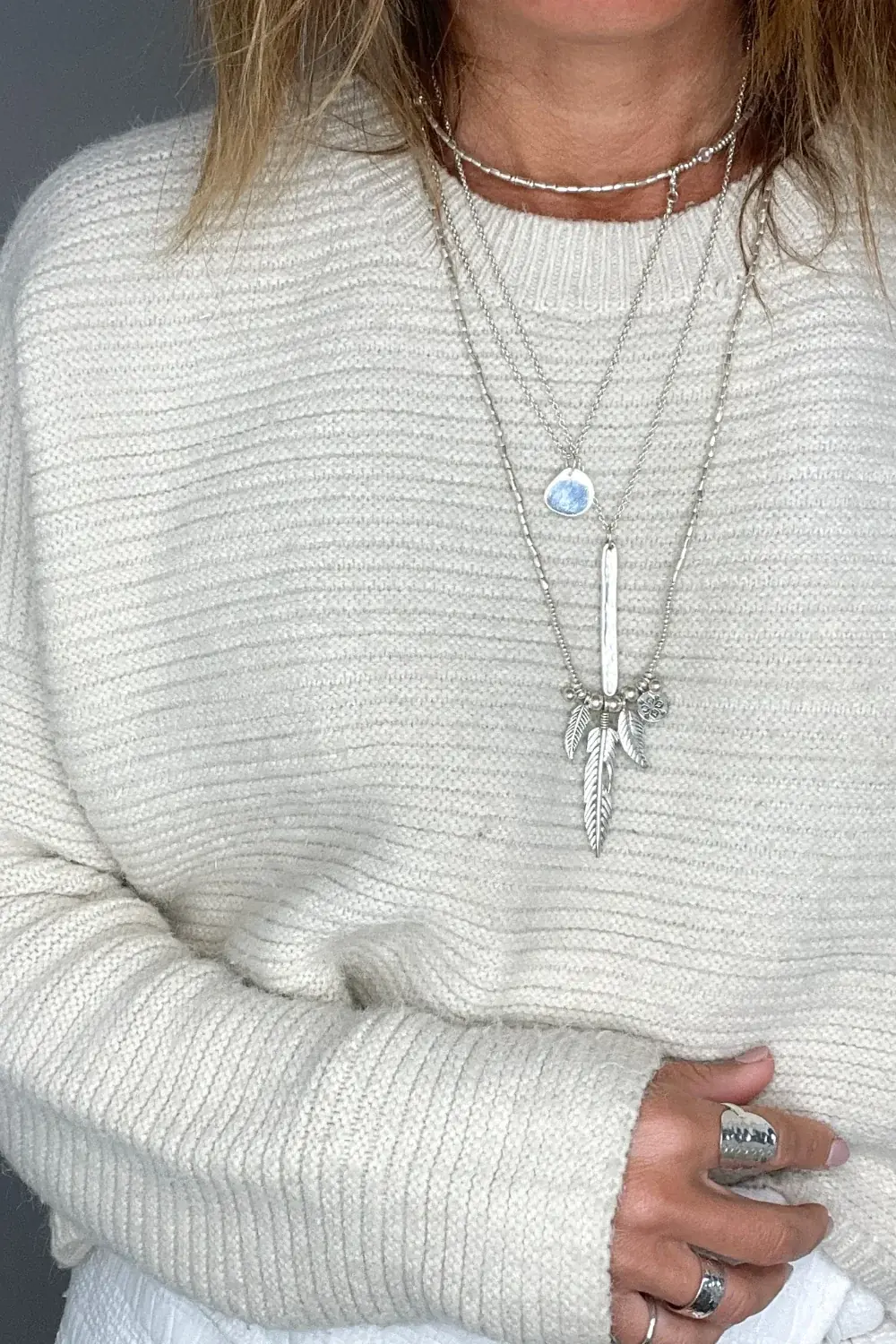 instant 2 layer sterling silver necklace stack for jewellery layered look. with small sterling silver organic shape disc pendant. Handmade in Sydney australia