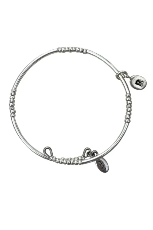 pure silver memory wrap bracelet. Customisable initial charm pendant. Personalise this bracelet your way.