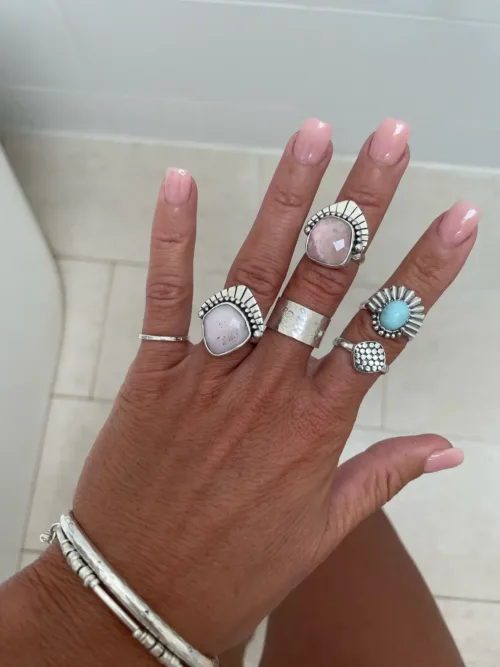 women's sterling silver pink opal ring. water safe