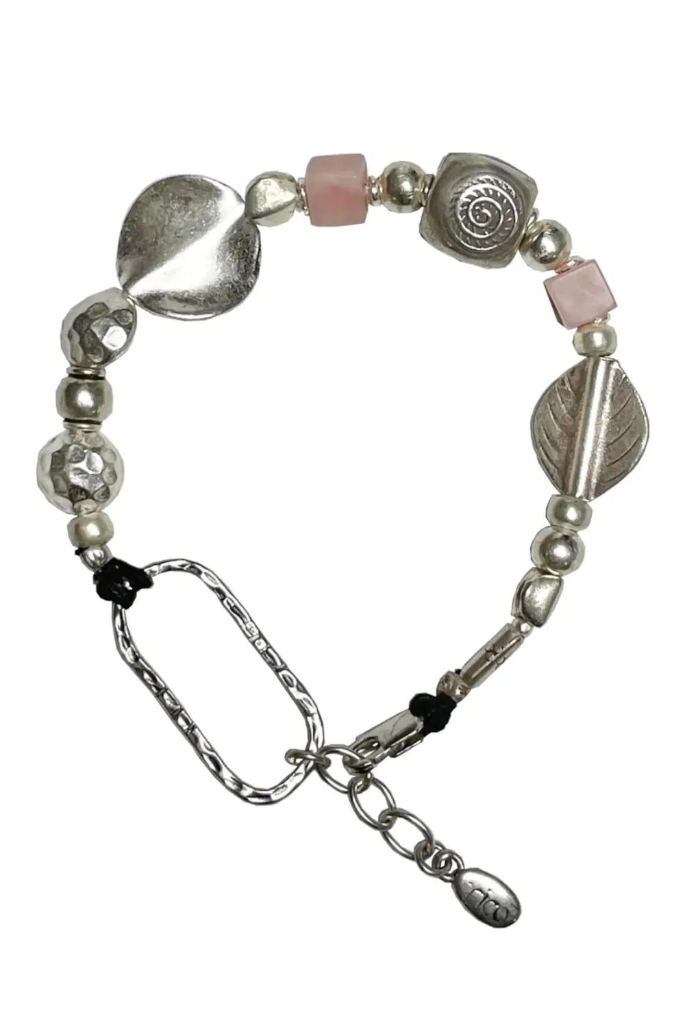 chunky pure silver bracelet with cubed pink opal. women's bracelet ocean safe