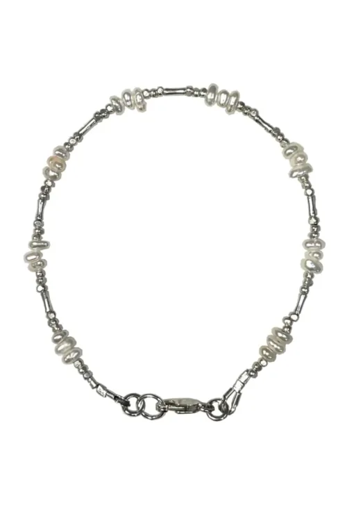 minimal dainty style pure silver bracelet with tiny freshwater pearls. sterling silver jewellery